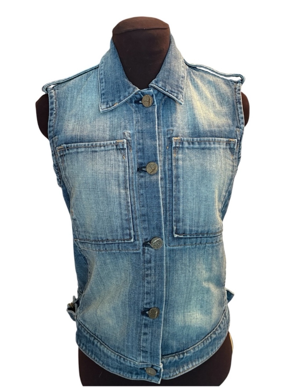 McGuire Denim Abby Rose Sleeveless Fitted Vest Distressed Denim Womens size XS - Picture 12 of 12